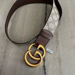 Gucci Beige GG Supreme and Leather GG Marmont Buckle Belt 80cm, never worn!